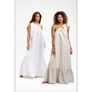 Freya Lillie Sandrine Linen Maxi Dress White NWT One Shoulder Made in England